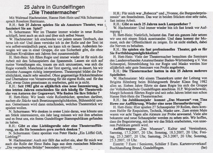 25 Jahre in Gundelfingen: „Die Theatermacher“